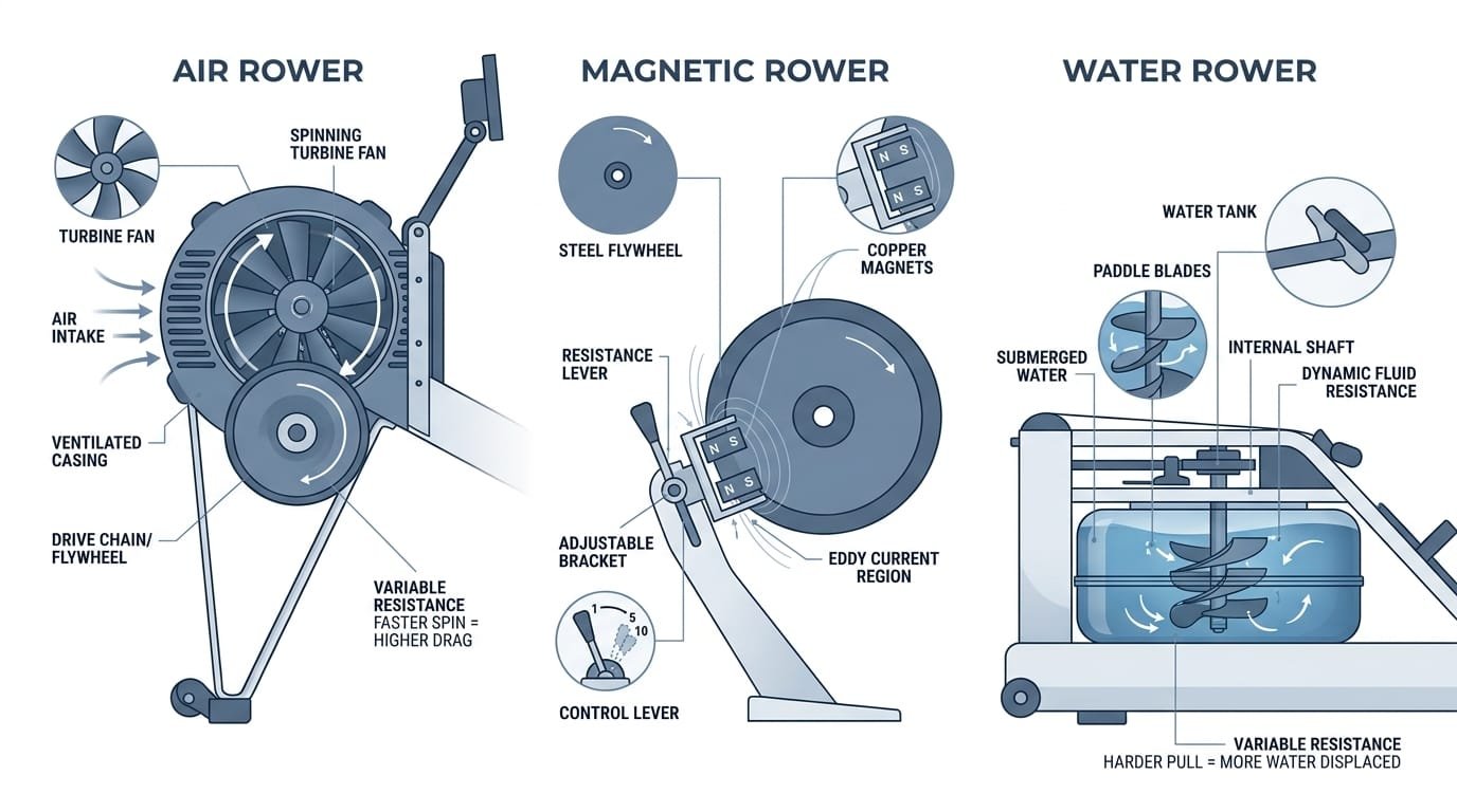 Best Rowing Machine Buying Guide Air, Magnetic, or Water – Pros and Cons